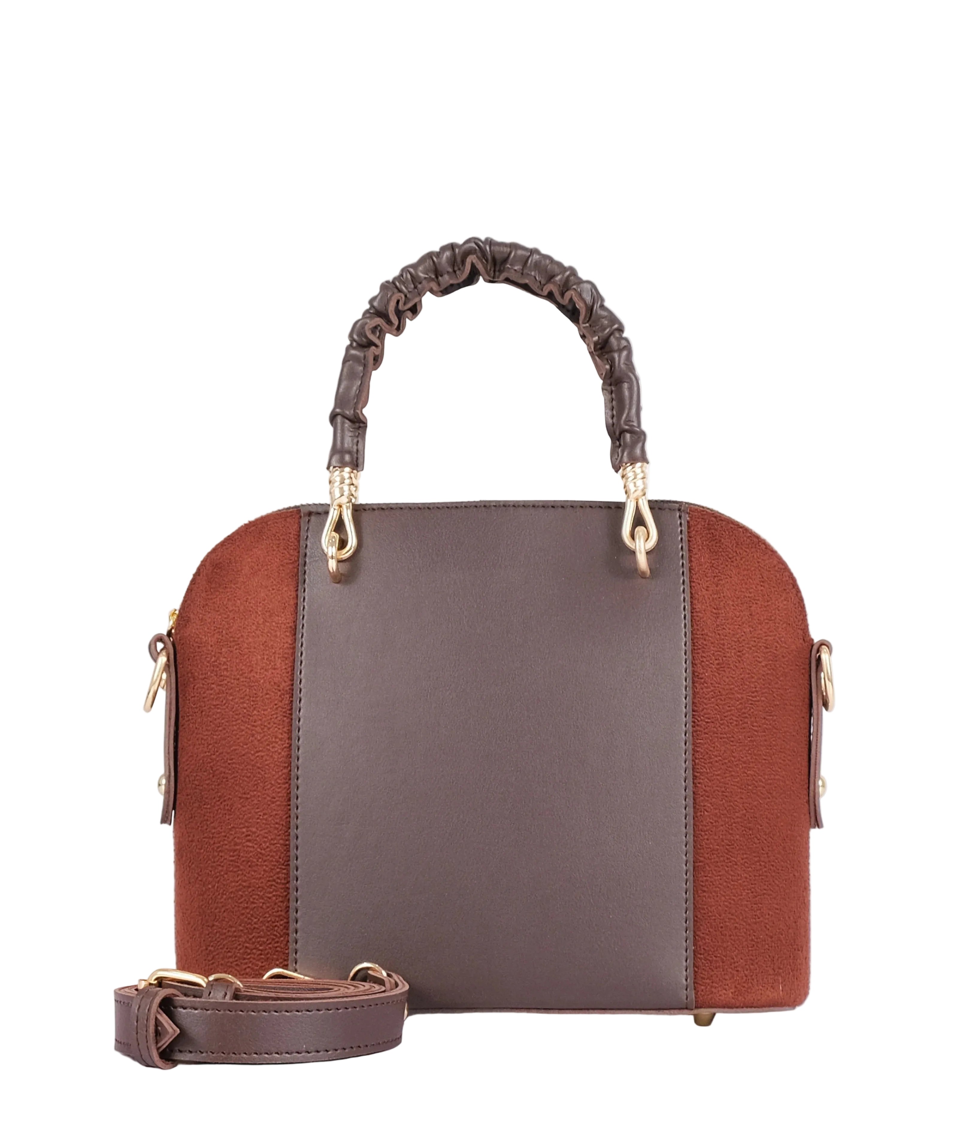 Dark brown suede small evening bag