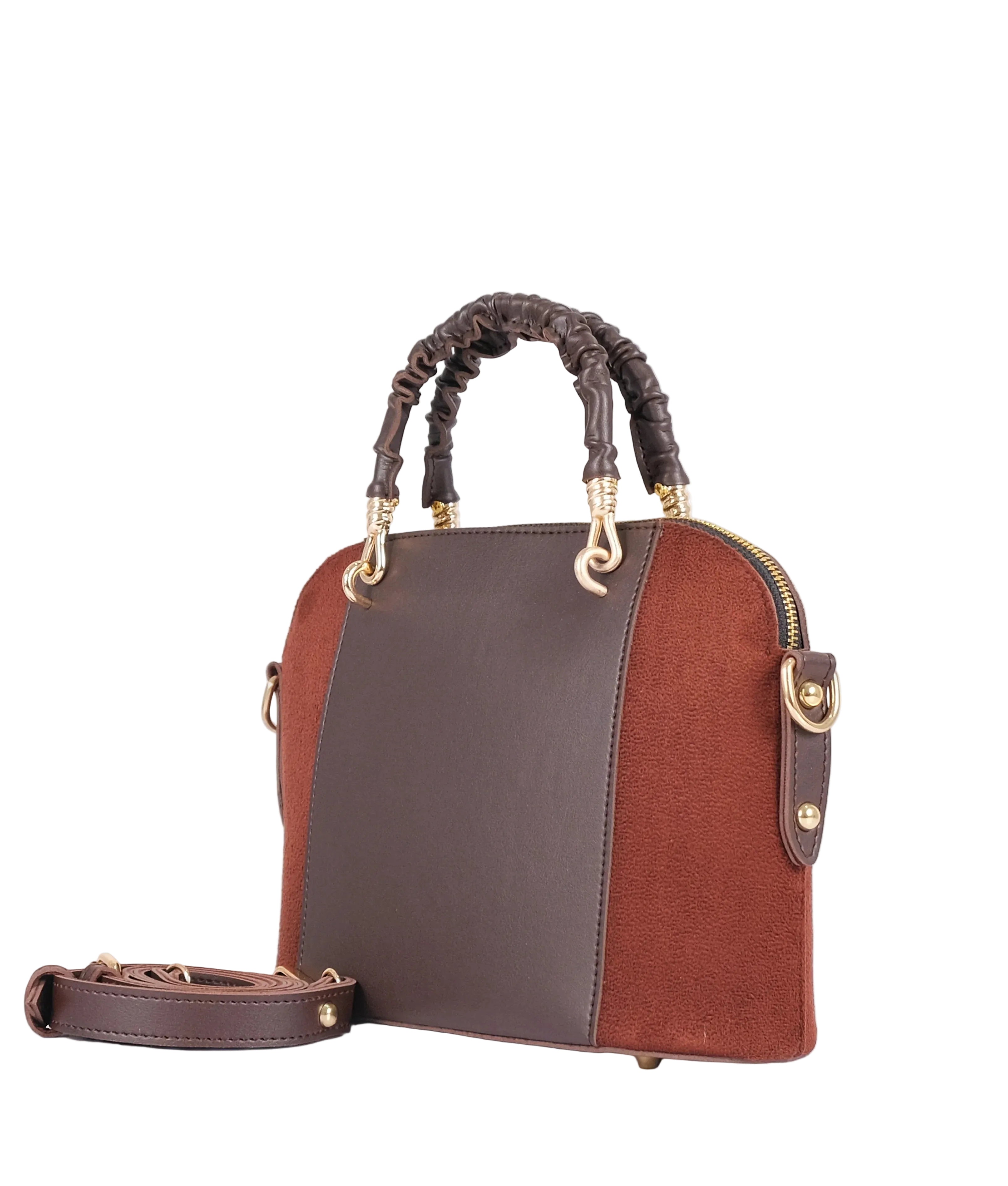 Dark brown suede small evening bag