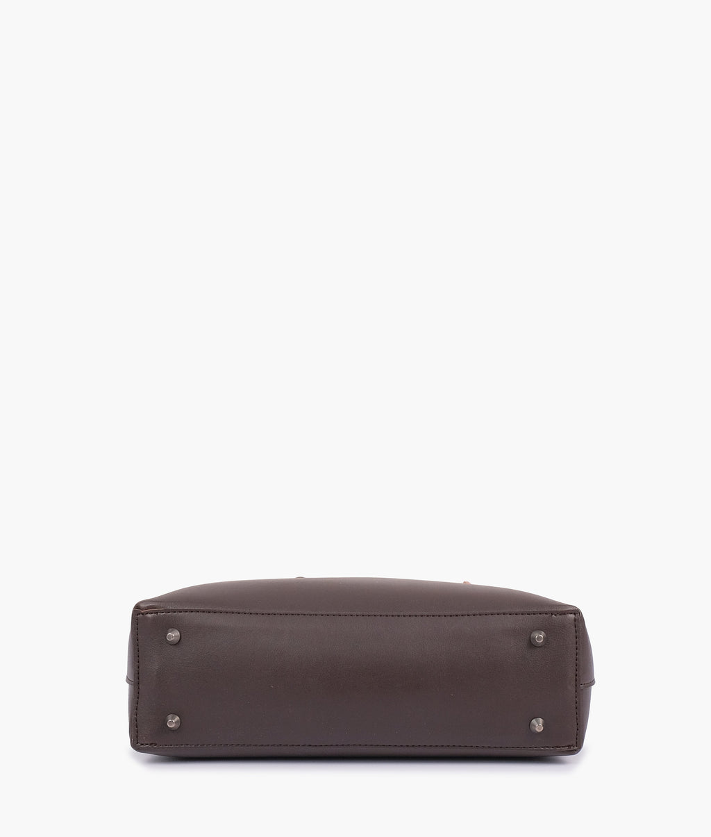 Dark brown tote bag with detachable pouch