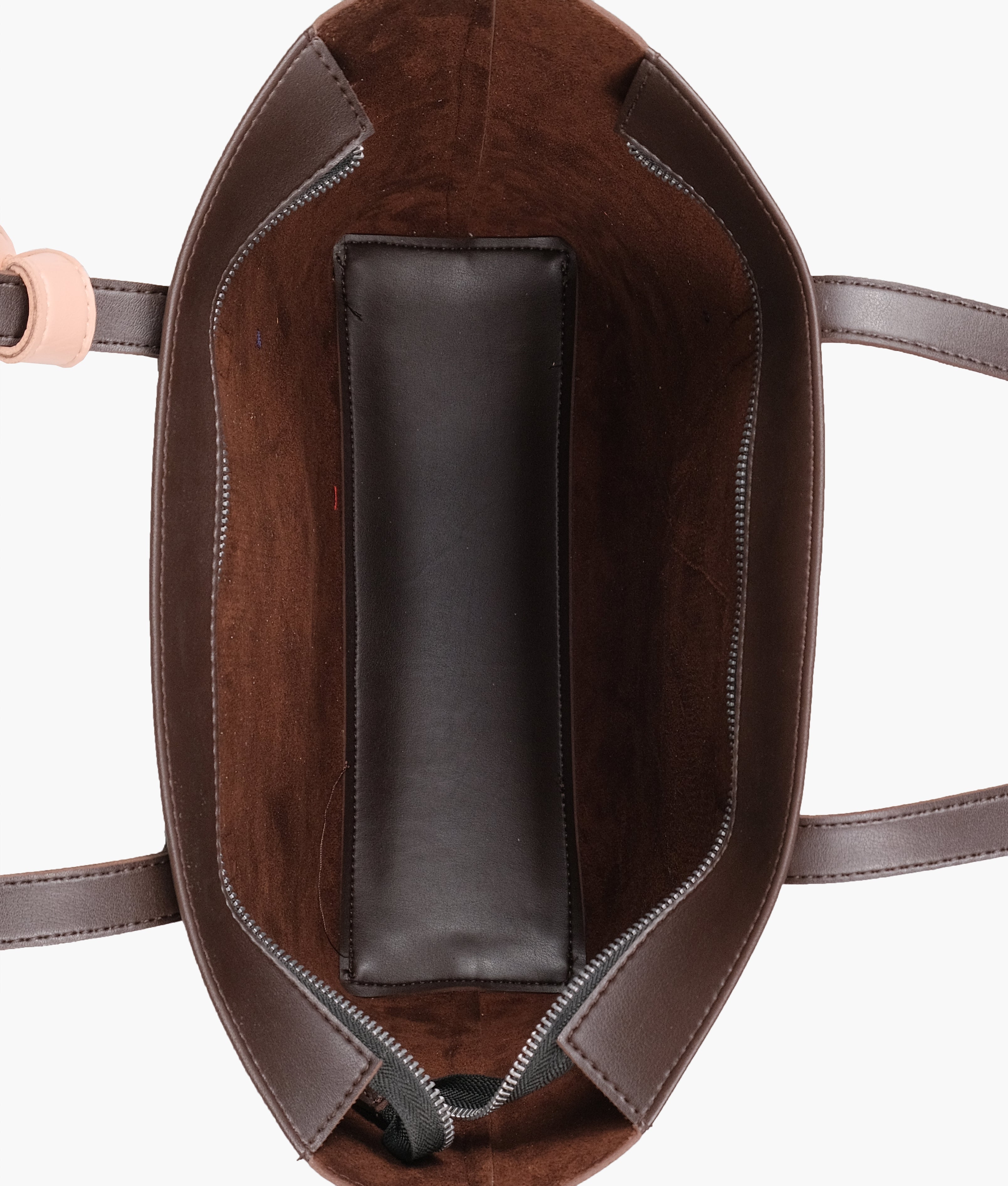 Dark brown tote bag with detachable pouch