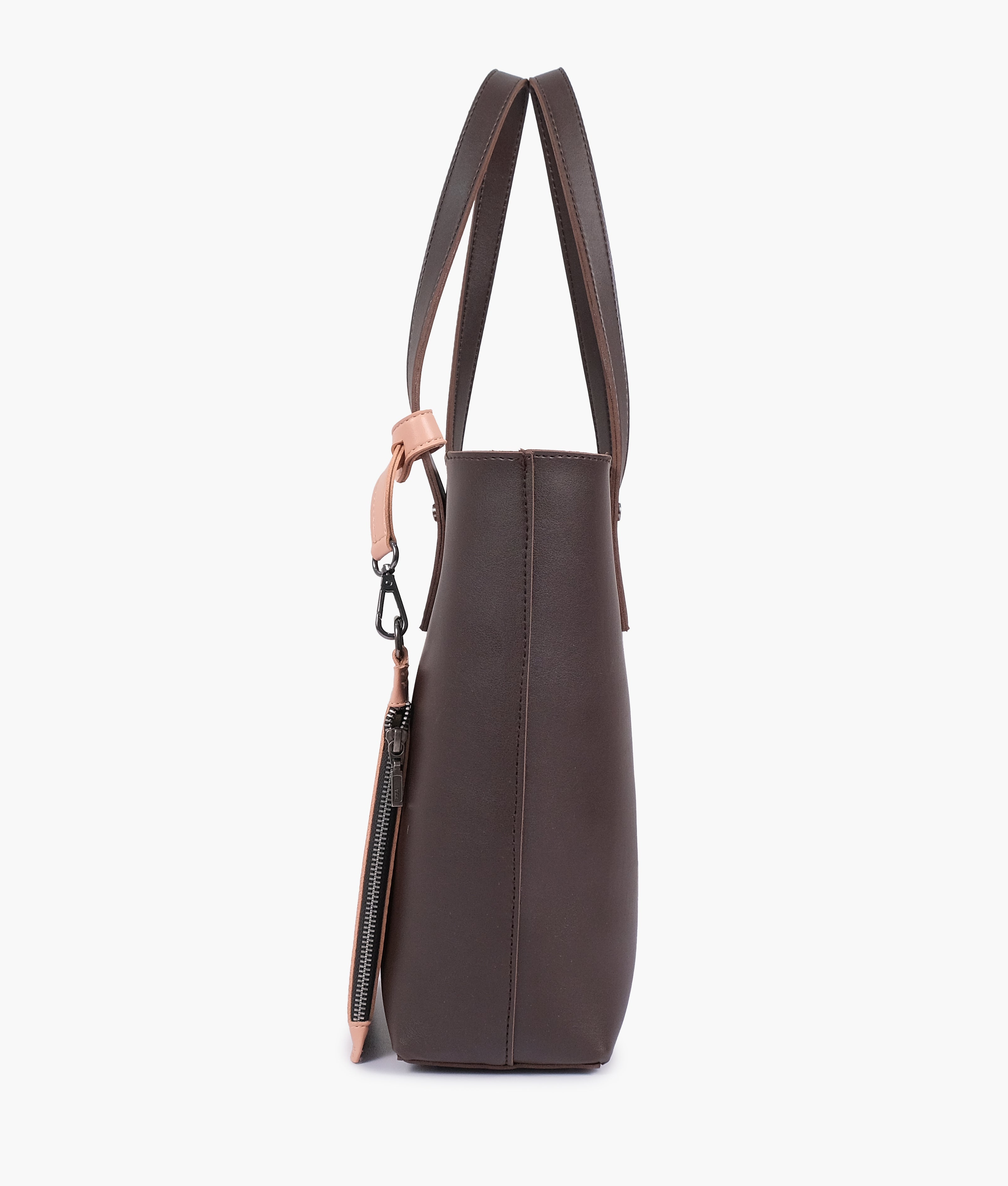 Dark brown tote bag with detachable pouch