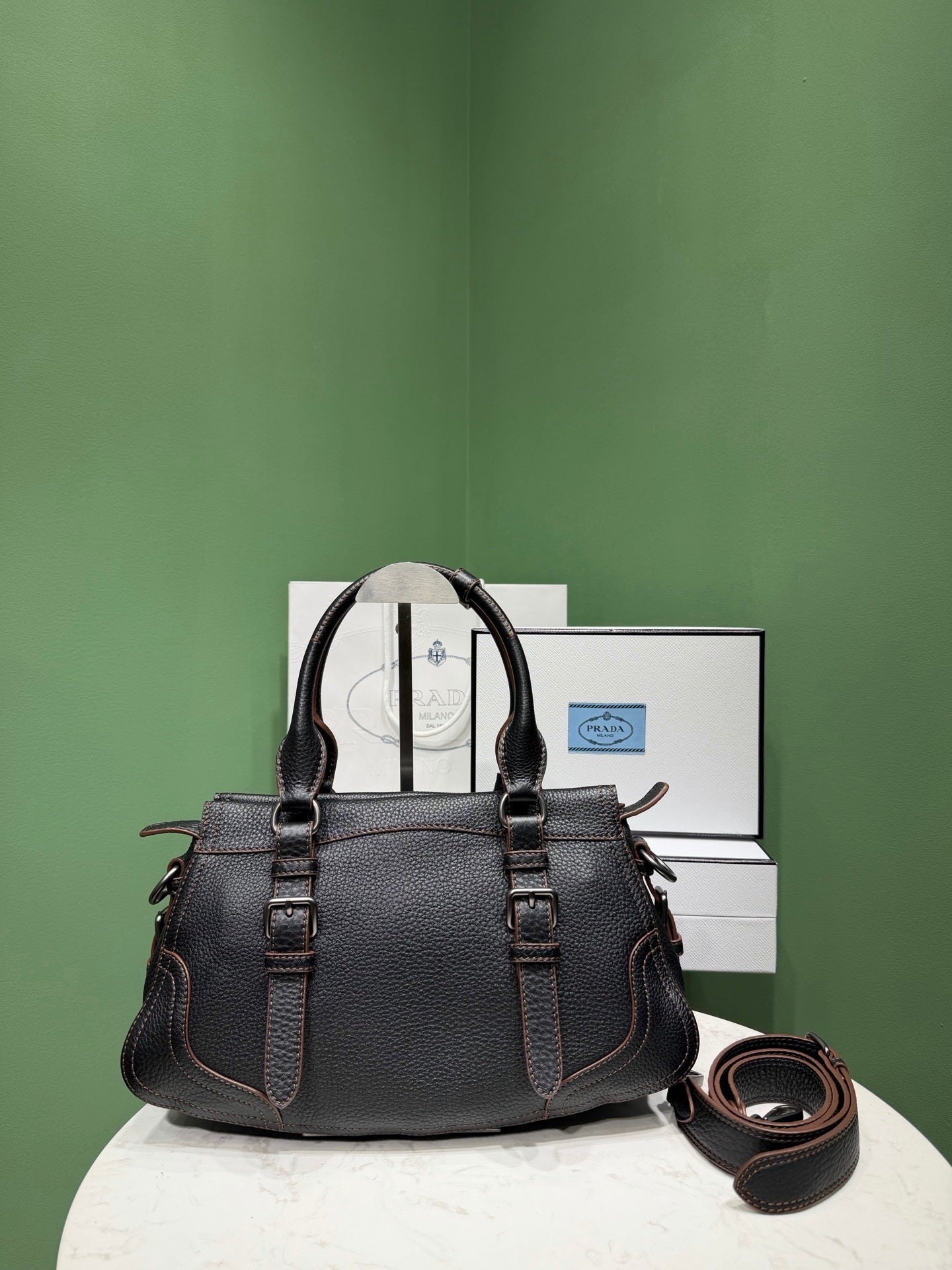 Prada large leather tote bag