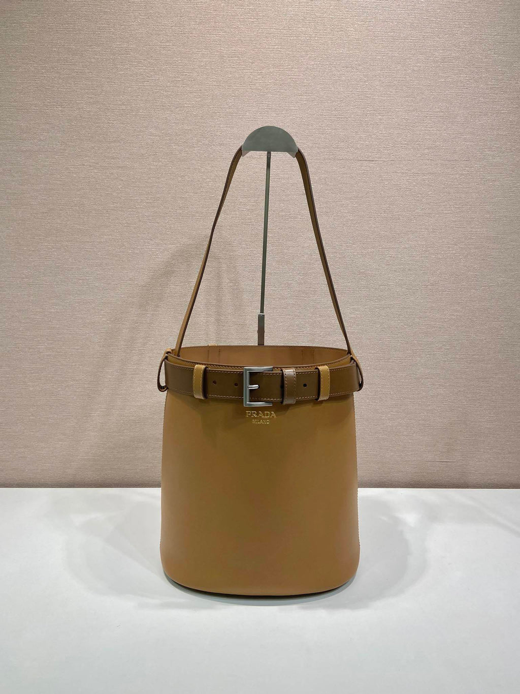 Prada Buckle leather bucket bag with belt