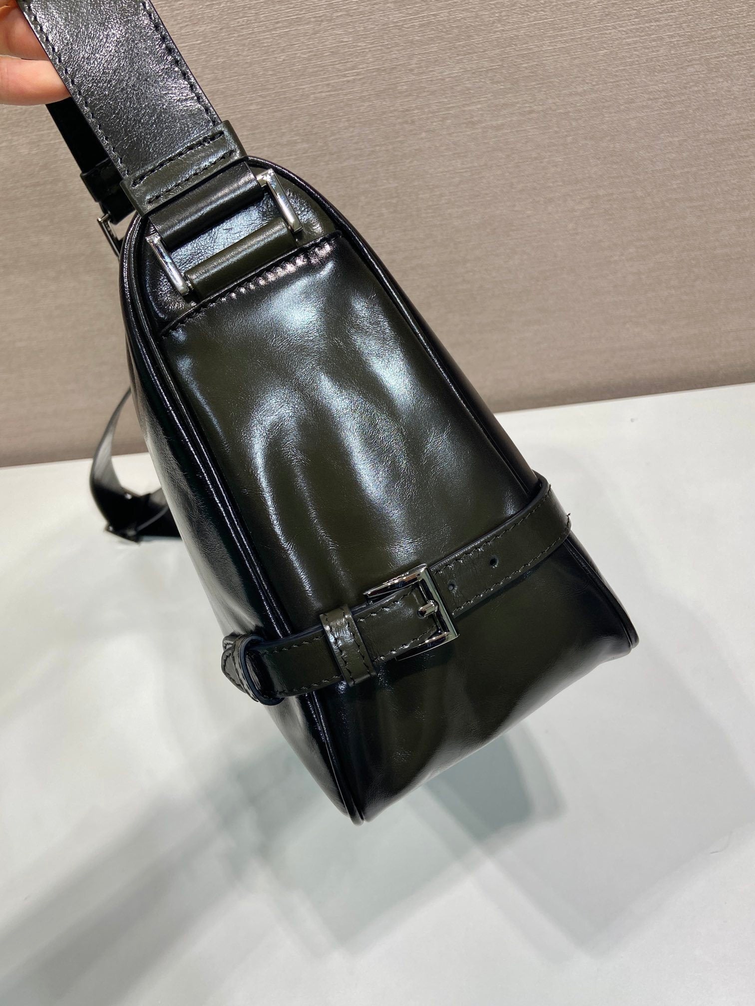 Prada Antiqued leather zipper shoulder bag