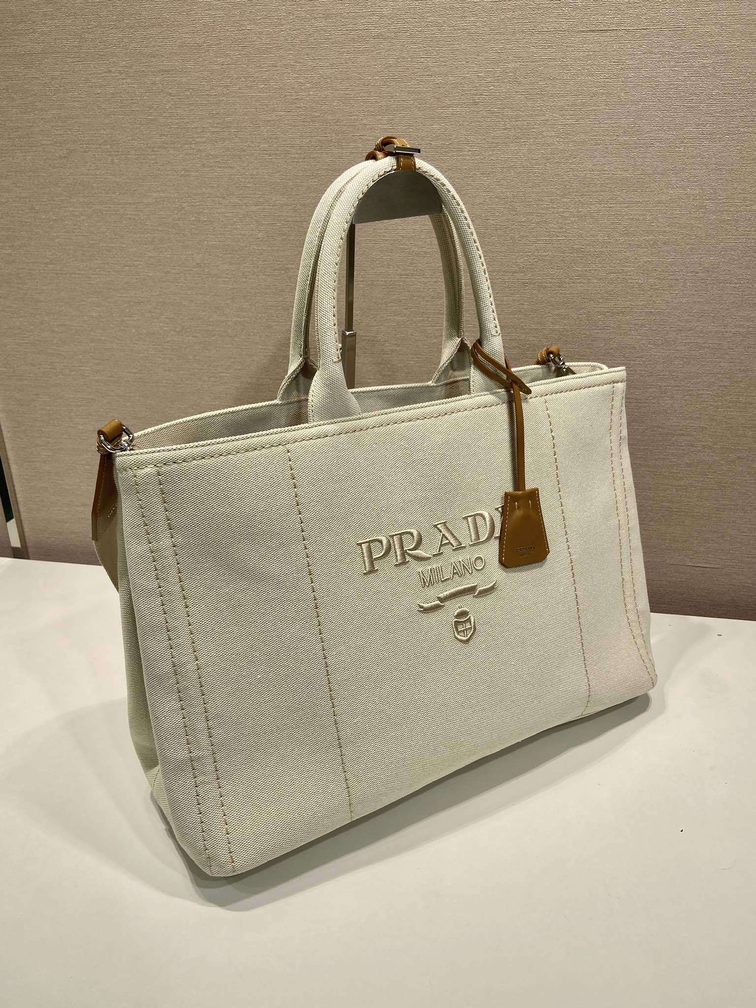 Prada Jardiniere extra-large linen blend tote bag