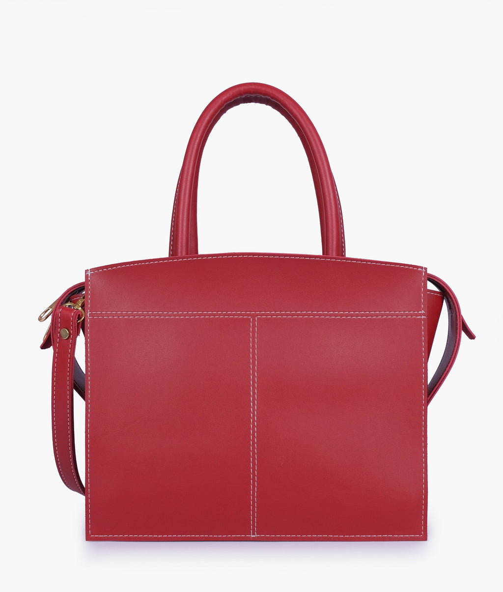 Maroon trapeze top-handle bag