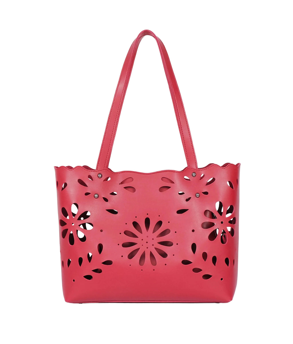 Red two-piece floral tote