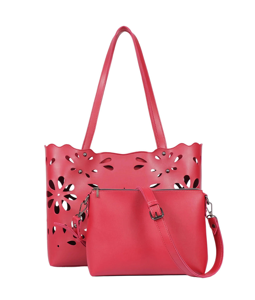 Red two-piece floral tote