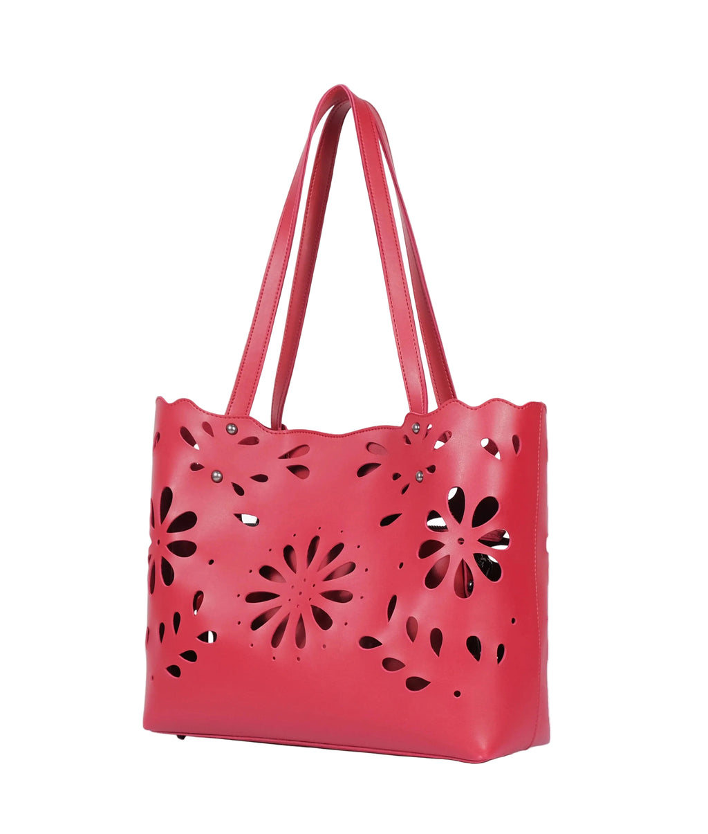 Red two-piece floral tote