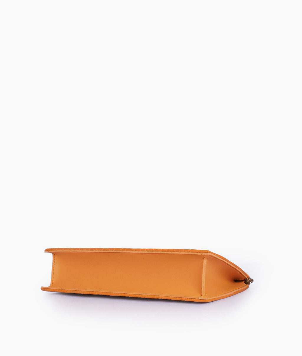Mustard quilted evening clutch with snap closure
