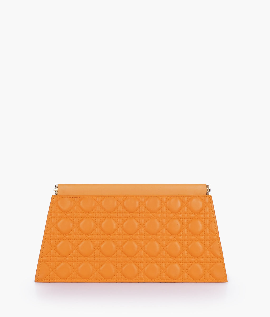 Mustard quilted evening clutch with snap closure