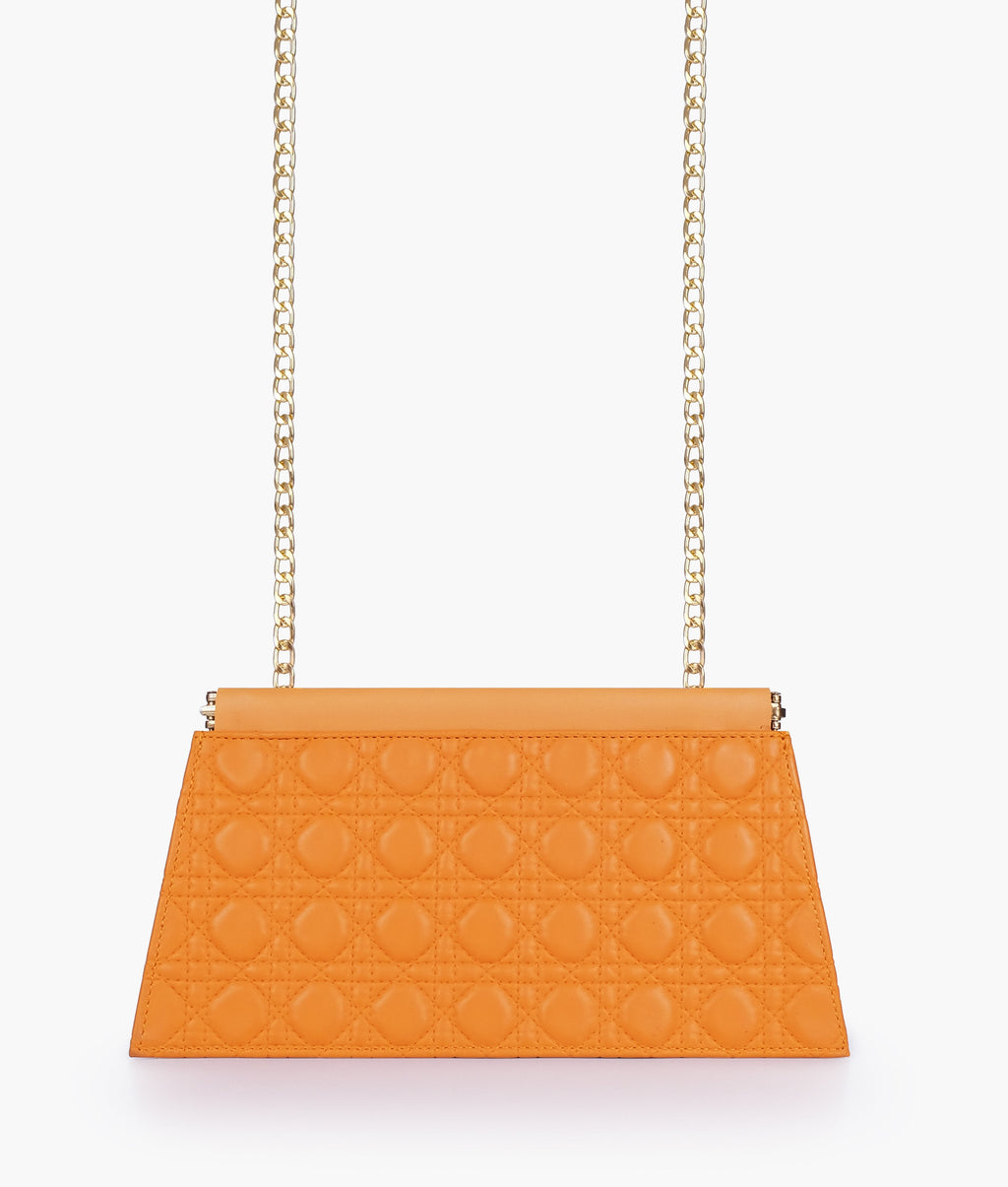Mustard quilted evening clutch with snap closure