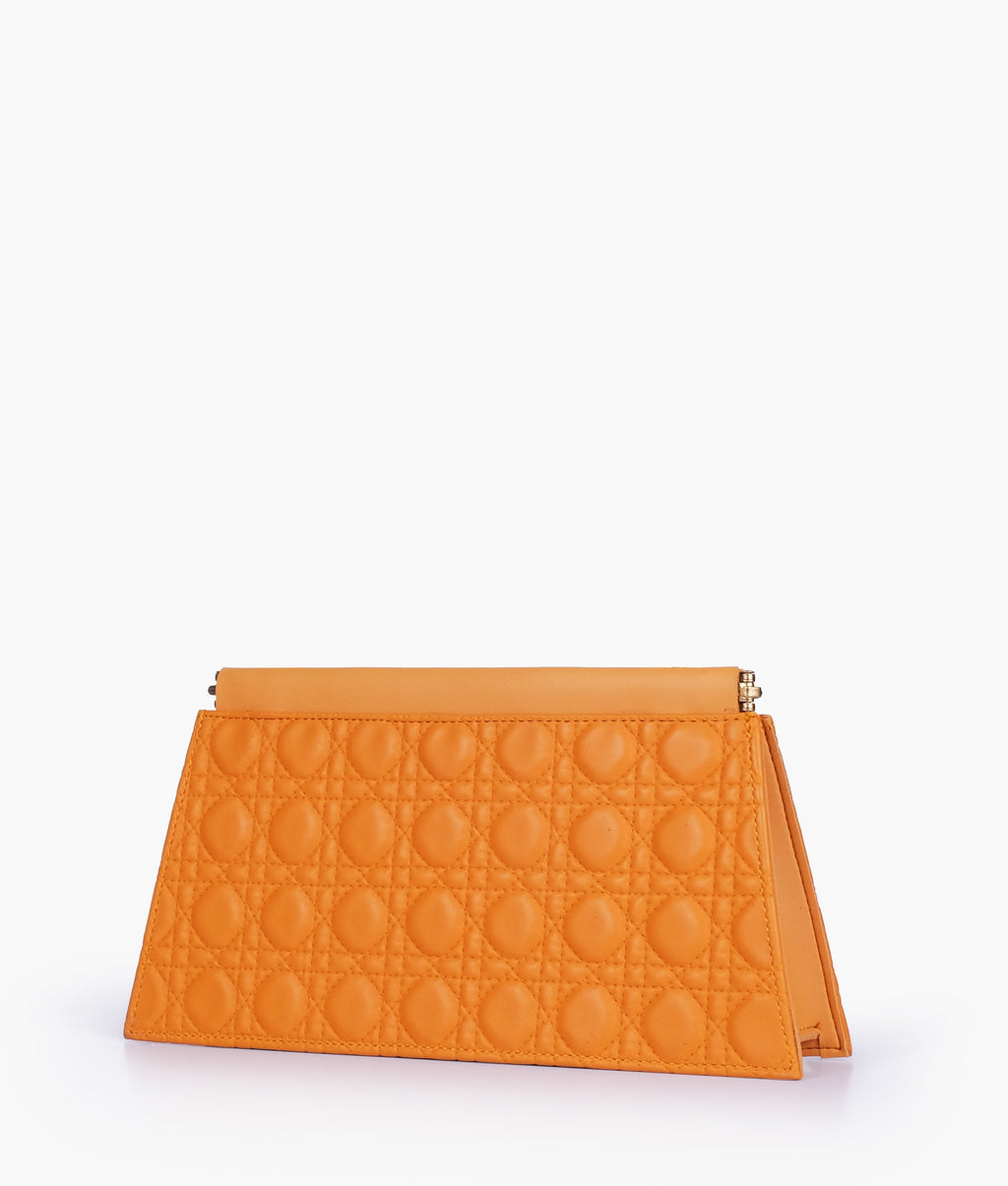 Mustard quilted evening clutch with snap closure