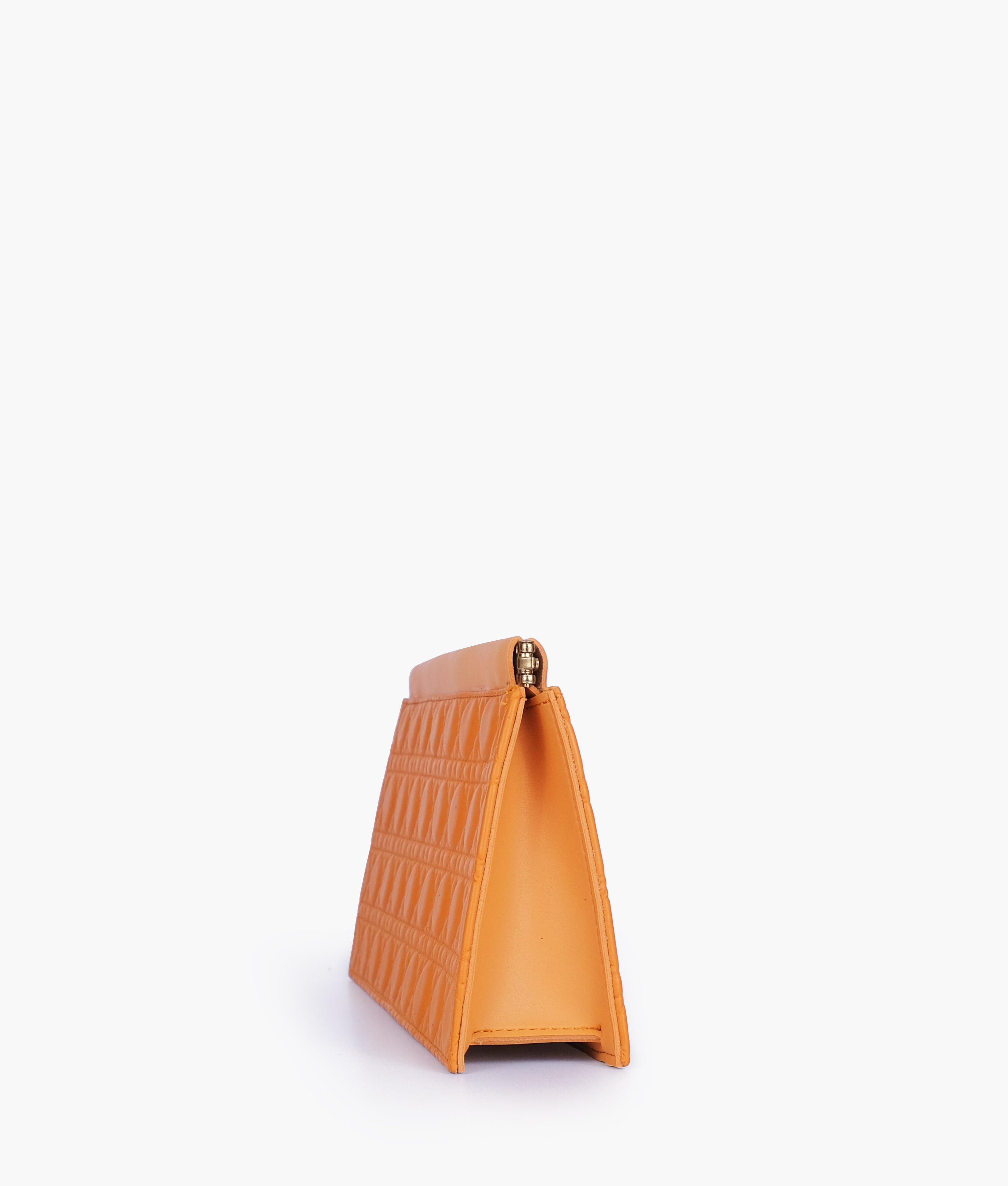 Mustard quilted evening clutch with snap closure