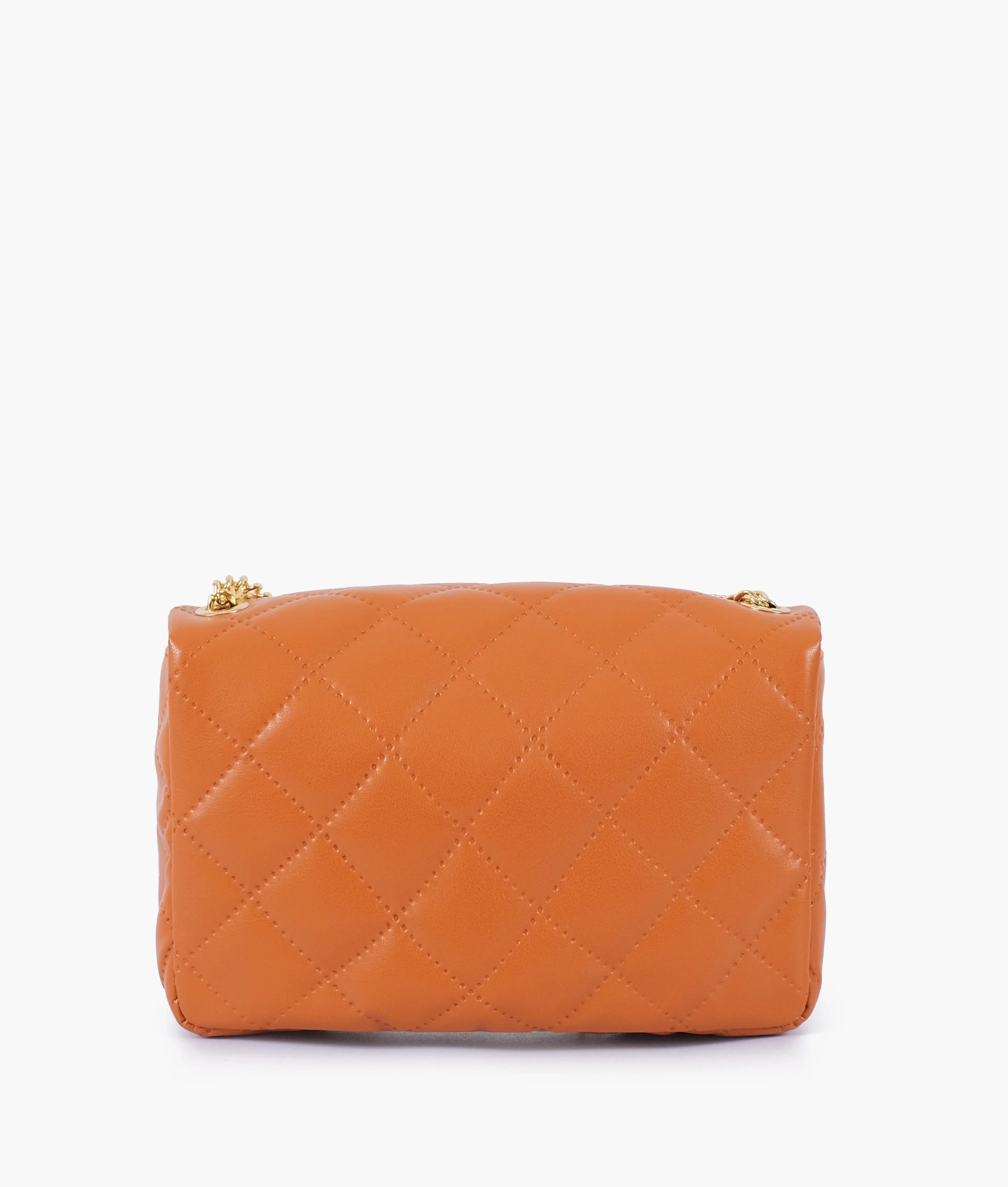 Orange quilted mini bag with chain