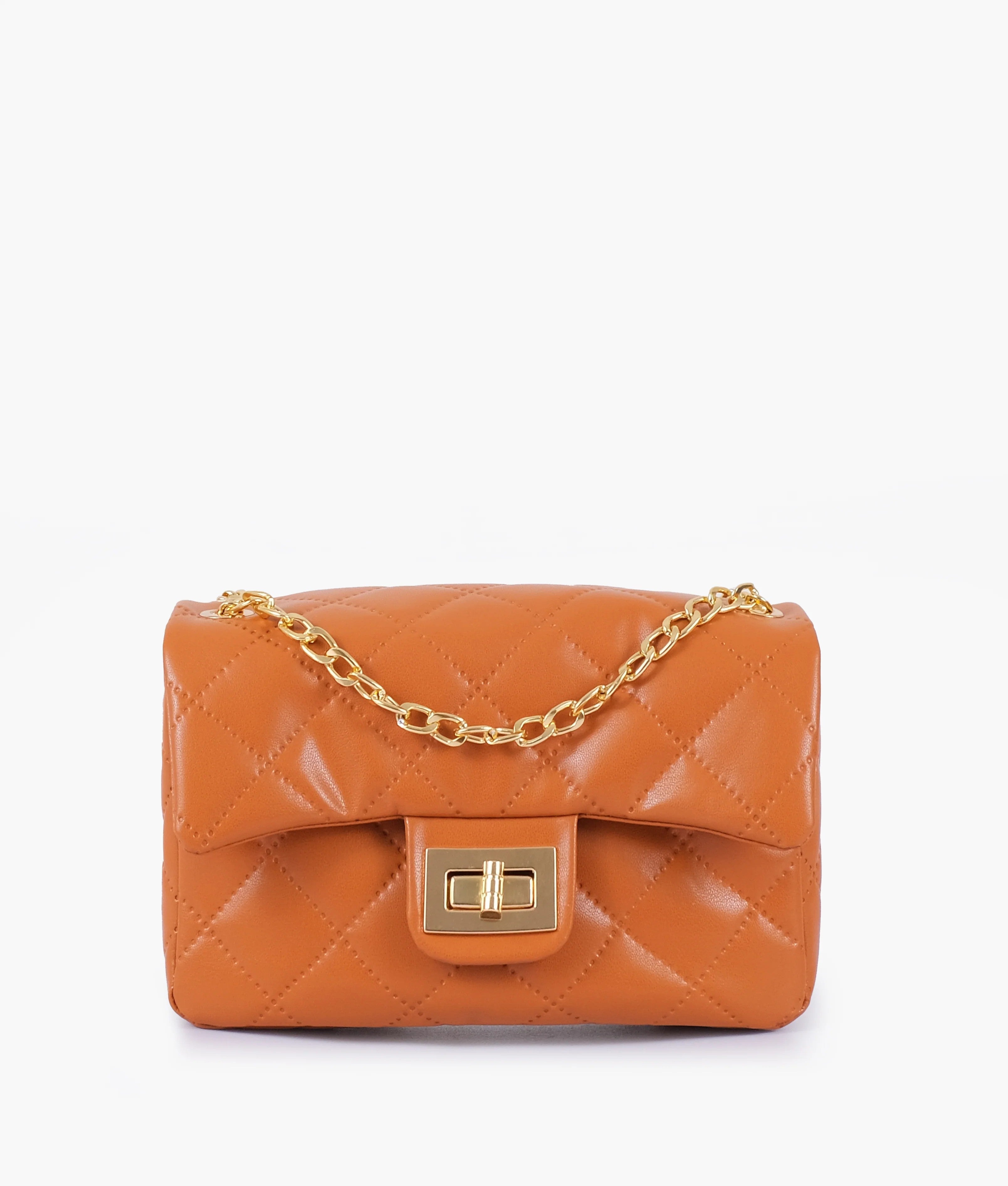 Orange quilted mini bag with chain