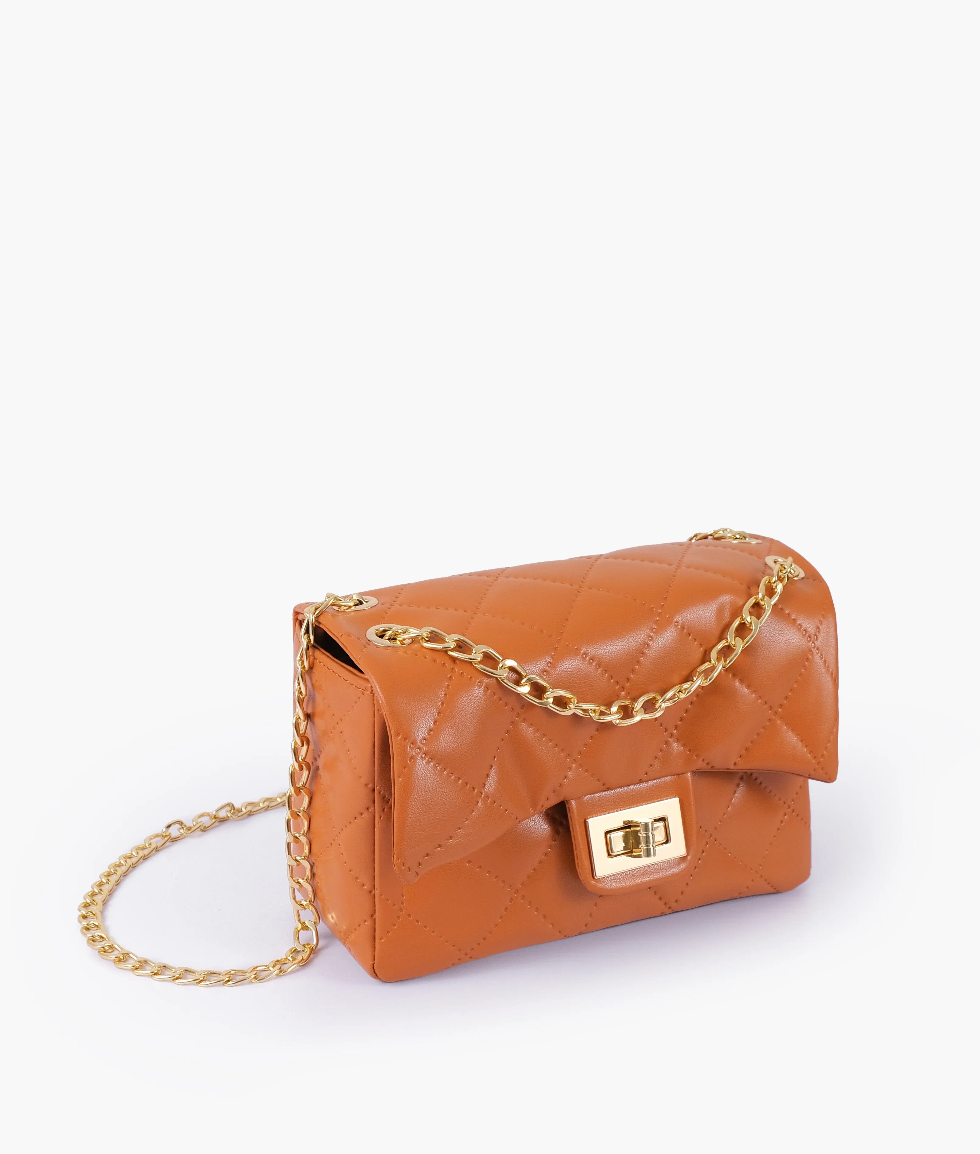 Orange quilted mini bag with chain