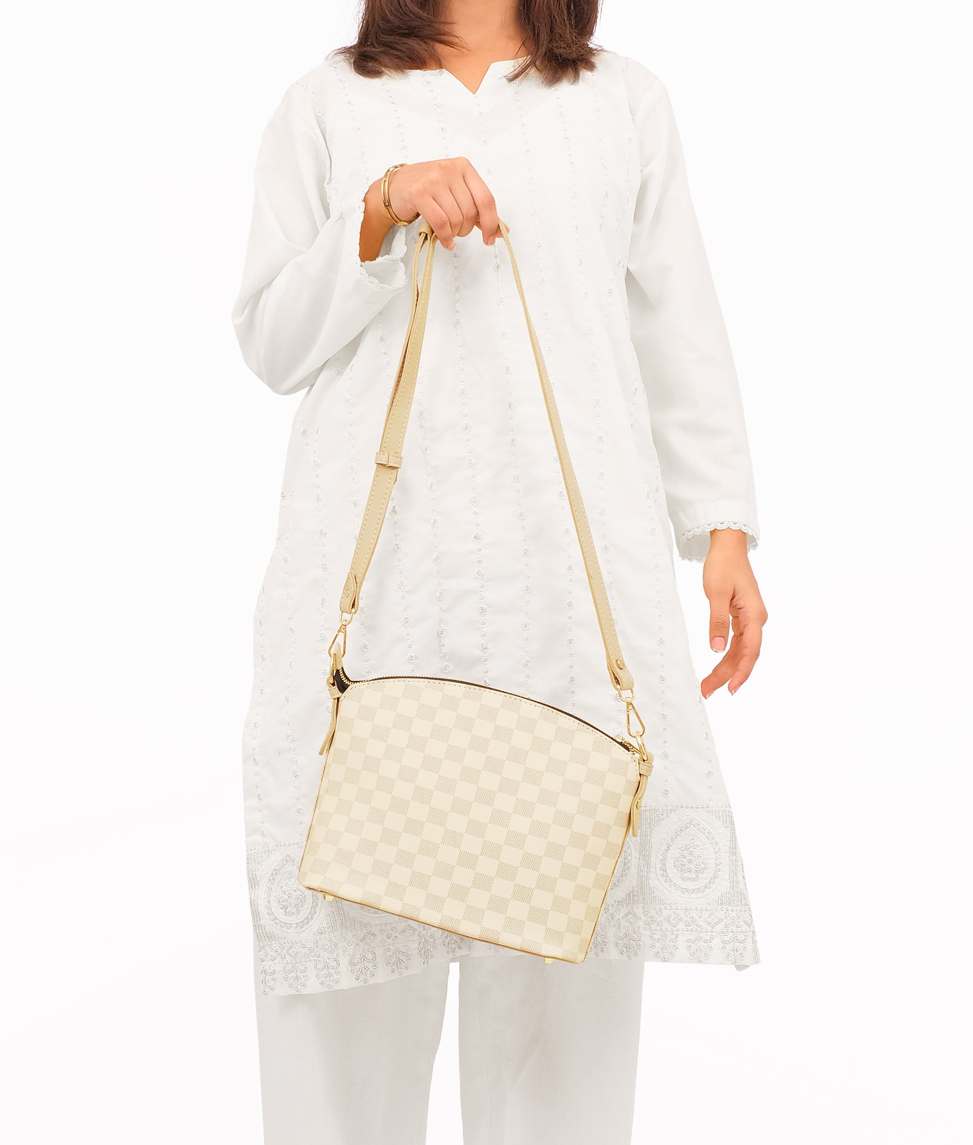 Off-white checkered dome cross-body bag
