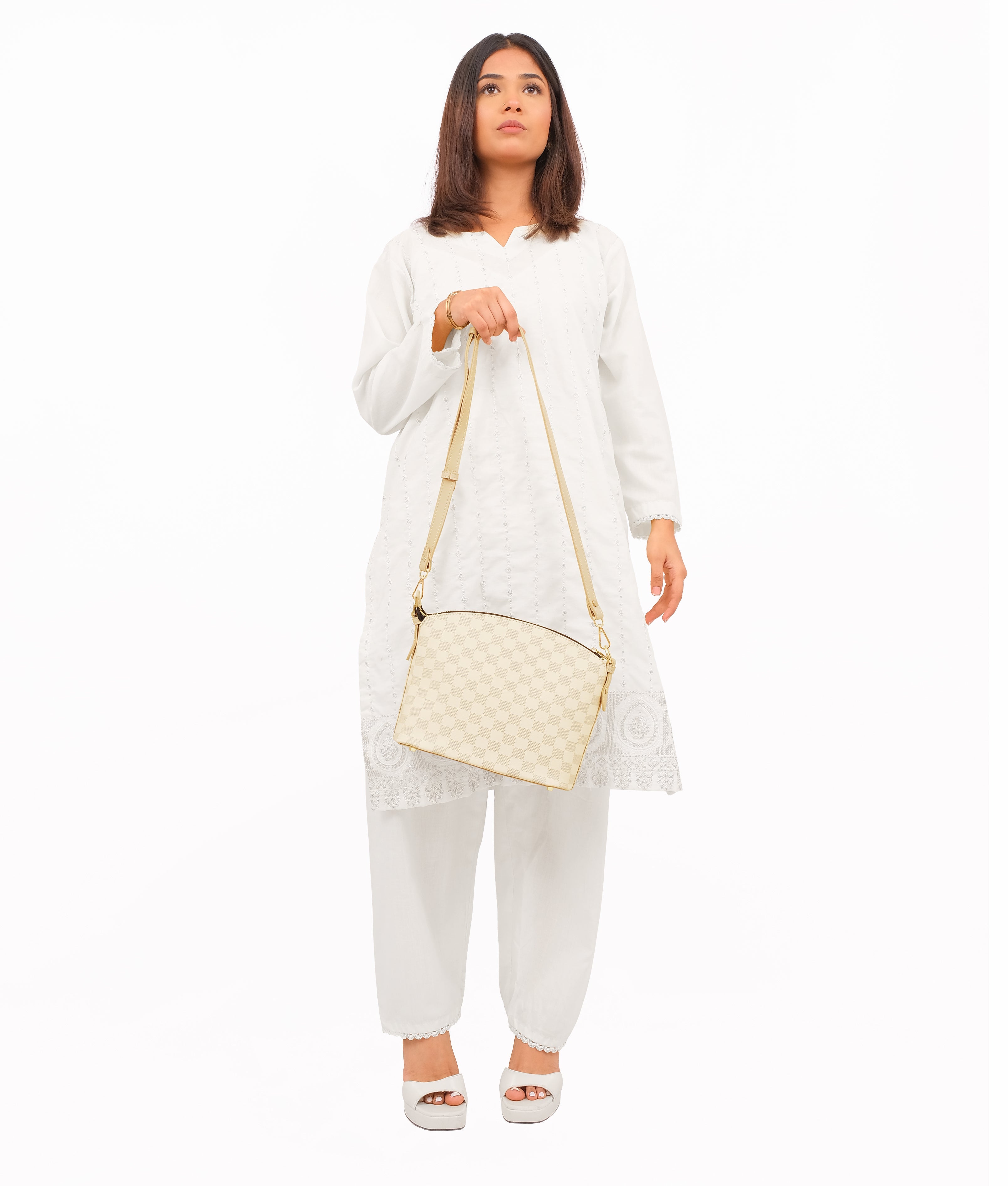 Off-white checkered dome cross-body bag